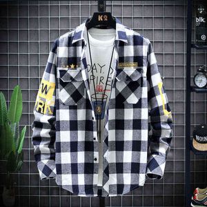 Vår sommar bomullskjortor 2021 Hot style tryckt plaid casual shirt långärmad rockar män storlek m-4xl dropshipping streetwear g0105