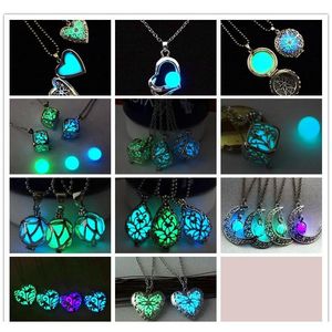 Fashion Hollow Square Tree of Life Heart Luminous Bead Pendant Love Cube Luminous Box Halsband f￶r kvinnor med Silver Chain Main Style Kczqc