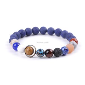 Sistema solare Galaxy Bracciale con fili di perline in pietra naturale Braccialetti con perline di roccia lavica per donna, uomo, gioielli di moda, volontà e sabbia