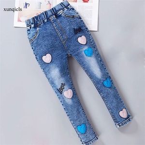 Novas meninas jeans elástico cintura lápis calças crianças skinny denim adolescente meninas calças crianças roupas 2- lj201019