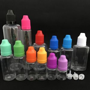 ペットの空のプラスチック針ボトル30ml 50mlオイルジュース液体ドロッパーボトルを子育てキャップ付き