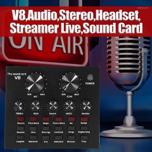 V8 Live Broadcast Sound Card Audio Externo Headset USB Microfone Live Broadcast Sound Cart para celular PC1