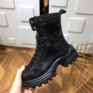 Gorąca Sprzedaż-2019 Spring Fall Damska Damska Panie Cowskin Black White Real Leather Chunky Platform Lace Up Krótki Moda Motocykl Buty