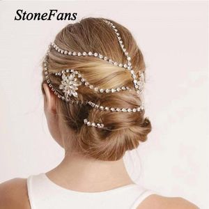 Stonesfans moda rhinestone acessórios de cabelo cadeia para mulheres atacado cor de prata clipe de nupcial clipes de jóias barrettes