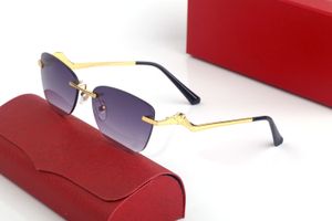 Lyxvarumärkesdesigner Solglasögon Kvinnor Retro Oregelbunden Bend Gold Metal Frameless Overdimensionerade glasögonglasögon 55mm Solglasögon Cat Eye Glasses