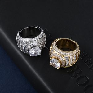 Rings With Big Stone Micro Paved Iced Out Cubic Zircon Gold Silver Color Personality Hip Hop Jewelry For Men Women Gifts