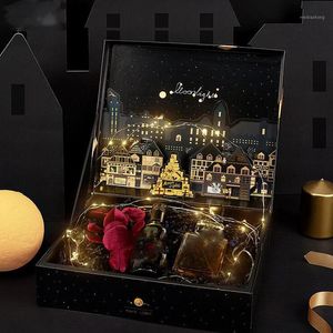 Hediye Sargısı Dreamly 3D Kutu Highend Black Moonlight Castle Bronzing Kabartmalı Yıl Doğum Günü Partisi Eşarp Takı Şeker Kağıt Kutu1