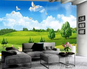 Papel de parede de paisagem 3d romântico bonito paisagem verde 3d papel de parede interior tv fundo parede decoração clara 3d papel de parede