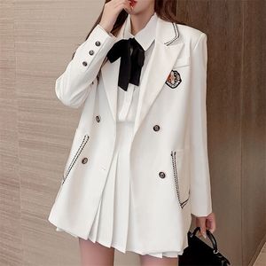 Frauen College-Stil Anzug dreiteiliges Set Jacke Student Faltenrock Bluse Traje Sailor Seifuku Uniform 220302