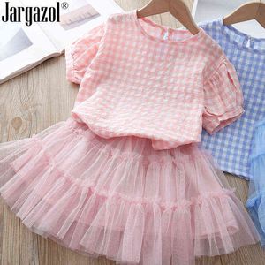 2020 Kids Girls Clothes Set Long Sleeve Fashion Clothing Sets for Children Summer Wear Blouse Shirt and Lace Skirt Drop Shipping G220310