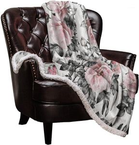 Cobertores Double Lamb Cashmere Blanket Sofá Winter Winter Bouquet Flowers Roses Throw for Office Medstead1