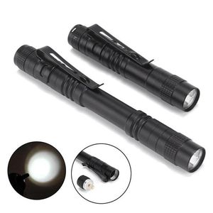 Torce Torce Mini LED Penlight Q5 Flash Light Torcia Tasca Ultra Luminosa Piccola Batteria Potente Clip Lampada Lampe Per