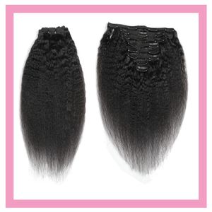 Peruwiański 100% Human Virgin Hair Extensions Clip w produktach Włosów Kolor Naturalny 1B Kinky Straight Yaki 8-24 cal Remy Pure Color Clips On