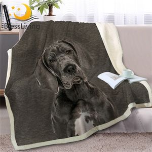 Blessliving Great Dane Dog Sherpa Koc na kanapie Rzut zwierzęcy Koc dla dzieci Czarny Gray Bedspreads Futro Print Home Textiles 201222