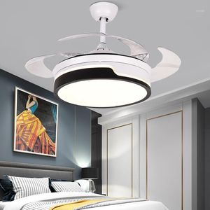 Wholesale intelligent fan for sale - Group buy Electric Fans Modern Ceiling Fan Lights Intelligent Lamps Remote Control Inch White Black Led Lumiere Dining Room Bedroom Lighting1