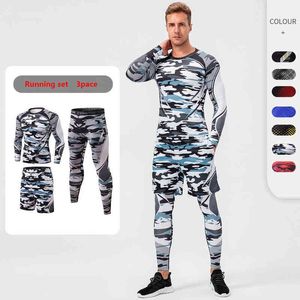 3pcs Tracksuit män Gym Fitness Komprimering Underkläder Tights Kläder Jogging Snabbtorkande Runnning Set Rashguard Sportswear Man Y1221