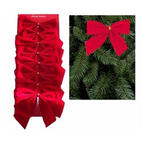 15st / lot jul dekor röda sammet bågar semester julgran dekoration träd ornament fest festlig fjäril guld slips 201127
