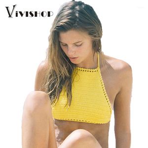 Kvinnors Tankar Camis Partihandel - Crop Tops Women 2021 Vintage Sexig Crochet Top Spaghetti Strap Halter Camisole Vest Stickad Bikini Bralette