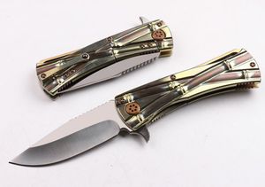 High End Ball Bearing Flipper folding knife D2 Satin Finish Drop Point Blade Two-tone Bronze TC4 Titanium Alloy handle With Nylon Bag