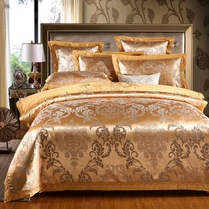 Sateen cotton gold duvet cover cotton bed sheet queen king size 4pcs bedding set luxury embroidery bed set pillow shams T200706