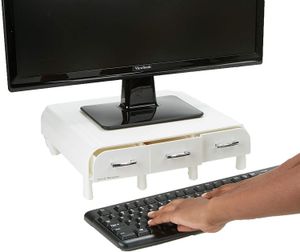 2MONSTA3D-WHT PC-, Laptop-, iMac-Monitorständer und Schreibtisch-Organizer mit 3 Schubladen zur Aufbewahrung, 2er-Pack, Weiß,