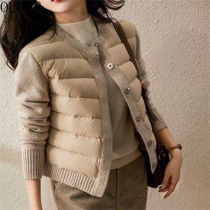 OLOME Women Autumn Winter Jacket Patchwork Knitted Cotton Padded Coat Parka Women's Jackets Round Neck Warm Fashion 211221