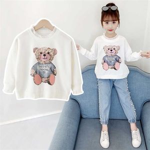 Spring Autumn Long Sleeve T-shirt For Girls Fashion Korean Style Teens Cotton Tops 4 6 8 10 12 Year Children Clothing 220115