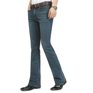 Мужские джинсы оптом-повседневные мужские деловые синий середина талии Slim Fit Boot Cut Tem-rolared Flare Flare джинсовые брюки плюс размер для Male1