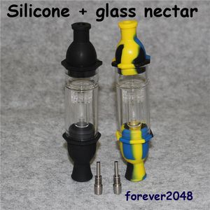 Glas-Silikon-Nektar-Bong-Shisha-Kit mit Dab-Nagel, Titan-Nägel, Glas-Wasserpfeifen-Öl-Rig zum Rauchen, 6 Farben