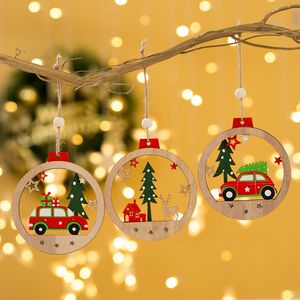 Noel boyalı ahşap küçük kolye yılbaşı süsler Noel ağacı sicim renk hollow araba desen kolye