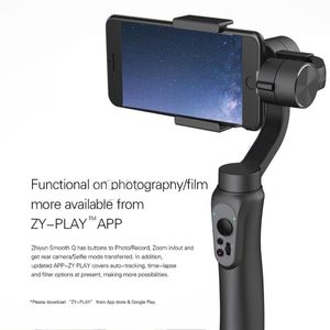 Freeshipping i lager Smidig Q 3-axel Handheld Gimbal Stabilizer med aluminiumstativ + Selfie Light för iPhone 7 6s Plus Samsung S8 S7