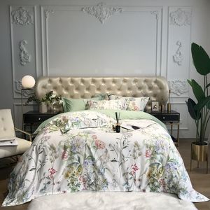 Kwiaty Kwiaty Liście Duvet Cover Set 600TC Egiptian Bawełniana Pościel Zestaw Królowa King Size Kołdra Pokrywa Bed Arkusz Poszewka T200706