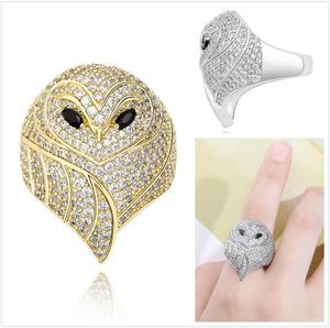 New Fashion completa personalizado diamante para fora congelado coruja Dedo banda anel Bling Cubic Zirconia Hip Hop Unisex Anéis Bijoux Jóias para as Mulheres Homens