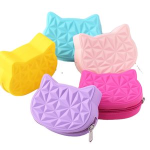 Colore della caramella impermeabile all'ingrosso mini borsa sveglia animale silicone kawaii cerniera portafoglio per ragazza bambini portamonete gatto del fumetto