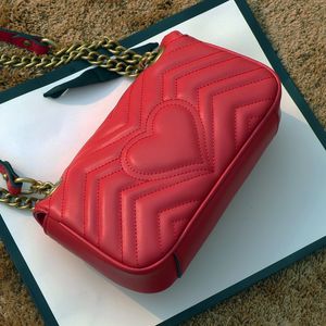 Röd Marmont Luxurys Designers Väskor 2020 Hot Solds Womens Fashion Shoulder Väskor Äkta Läder Handväskor Mini Love Wavy Chain Crossbody Bag