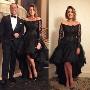 2020 Black Mother Of The Bride Dresses strapless Off The Shoulder Long Sleeves Lace Appliques High Low Wedding Guest Dress Evening Gowns