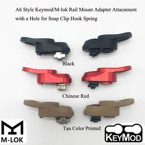 Style A6 Black/Red/Tan Rail Mount Adpater Attachment with a Hole for Snap Clip Hook Spring Fit Handguard Rail System