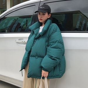 Kış Kore tarzı için Gevşek kadın ceketler Katı Kadın Parkas Ekmek Ceket Standı Yaka Kalın Pamuk Kadın Soğuk Ceket Dış Giyim 201130