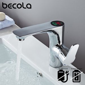 Becola LED الاستخبارات درجة حرارة العرض الرقمي صنبور الحمام الصلبة النحاس كروم حوض الصنبور coldhot المياه الحنفيات الطاقة T200710