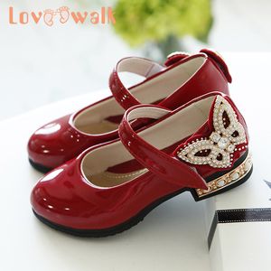 Lovewalk Shoes الفتيات الأميرة براءات الأحذية الجلدية منخفضة كعب حزب الزفاف أطفال الصنادل الأسود فراشة أحذية مدرسية للفتيات 201130