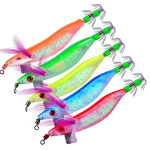 hot 5 colori 10cm 8.1g Hook Squid Jigs Saltwater Fishing Lure 5pcs gamberetti gamberi esche luminose per seppie polpo kit di ami da pesca