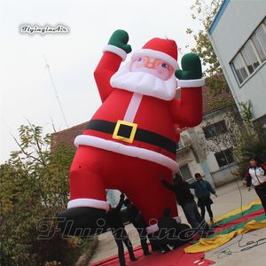 Giant Lighted Christmas Inflatable Santa 6m Red Air Blown Santa Balloon Carrying A Gift Bag Climbing For Outdoor Decoration