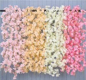 Simulação cereja flores decorativas rattan casamento cordas decoração pendurado grinaldas