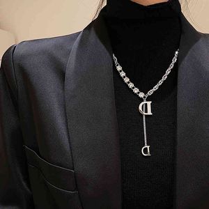 Zircon Letter Stitched Sweater Chain 2021 New Fashion Autumn and Winter Light Luxury High Sense Minority Temperament Necklace Women