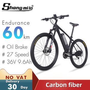 27,5 polegadas Bicicleta Elétrica 36V 250W 9.6Ah Fibra de Carbono Bicicleta Ebike Shimano Mountain Bike City Moped Shengmilo M50 Bicicletas Para Adultos