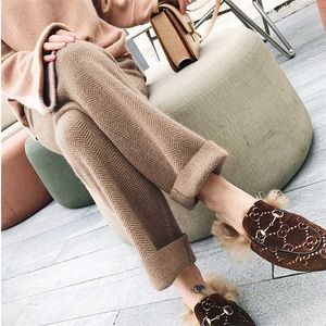 wool pant's autumn and winter straight cashmere wide leg high waist suspender casual pant 211216