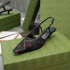 2022 New Women Designer Luxury Dress Shoes Sexy Black Square Toe Leather Ladies Sandals 35-40 With Box