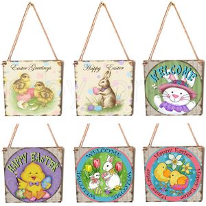 Decorações de Wooden Hanging Easter Decorações para Home Coelho Cute DIY DIY Tags Feliz Páscoa Pingentes Da Parede Decoração RRD4258