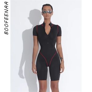 BOOFEENAA Sports Sexy Bodycon Black Romper Women Short Sleeve One Piece Jumpsuit Mode Femme Gym Fitness Clothing C87-AA02 T200704