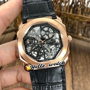 New Octo Finissimo 102946 Skeleton Dial Miyota Automatic 28800Vph Mens Watch Black Inner Rose Gold Case Leather Watches Hello_Watch BVHW